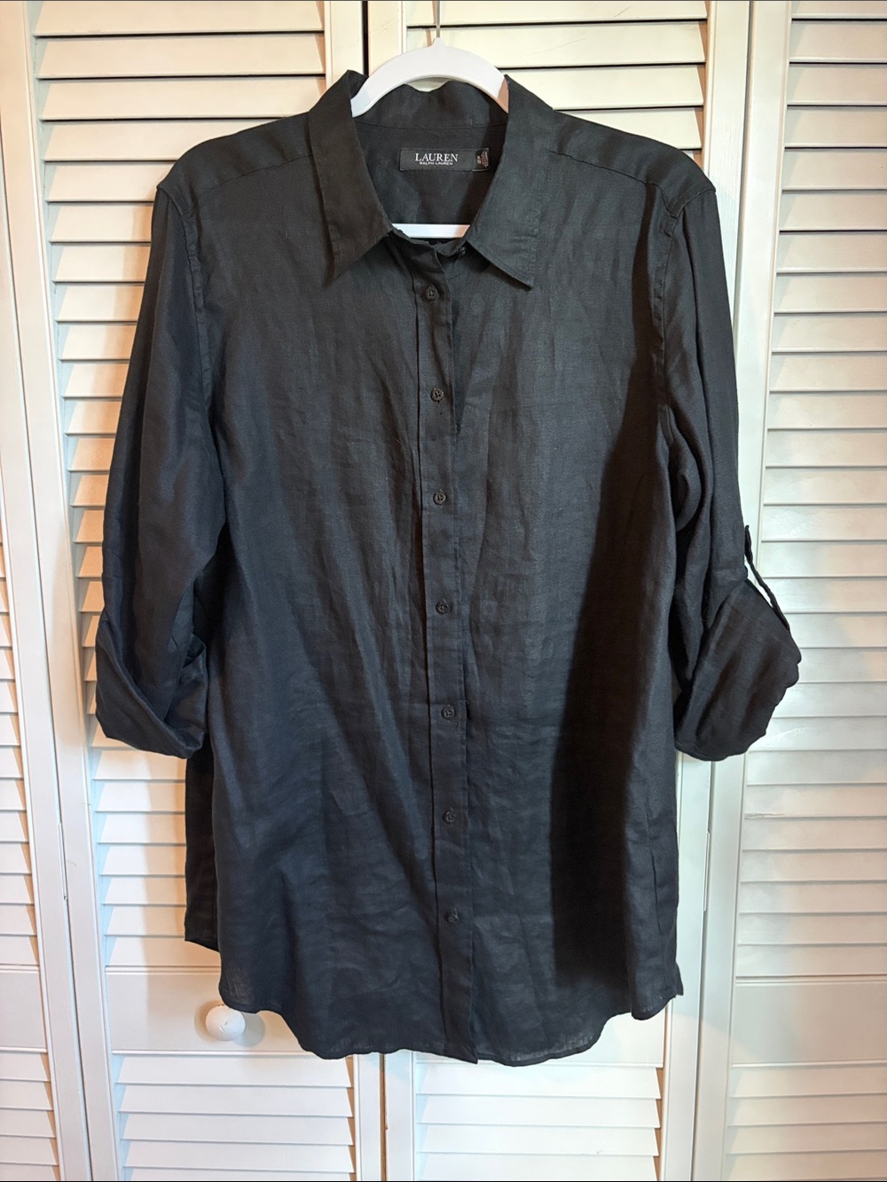 Lauren Ralph Lauren Women's XL Black Linen Button-Down Shirt Tunic Black Label